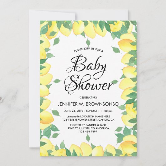 Geel geweldige limonade baby shower kaart (Voorkant)