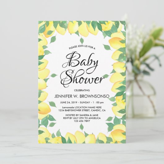 Geel geweldige limonade baby shower kaart (Staand voorkant)
