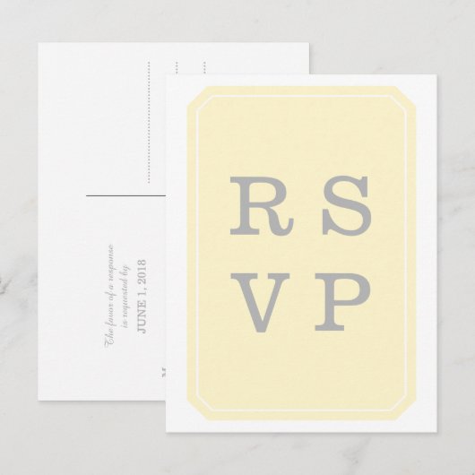 Geel gewoon legant bruiloft RSVP Briefkaart (Voorkant / Achterkant)