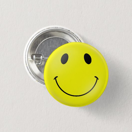 Geel gezicht ronde button 3,2 cm (Voorkant /achterkant)