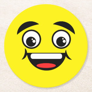 Geel gezicht van Joy Ronde Kartonnen Onderzetter