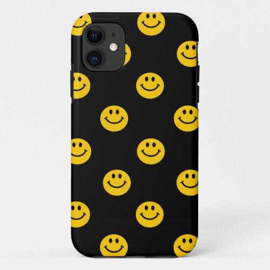 Geel gezichtspatroon op zwart Case-Mate iPhone case (Achterkant)