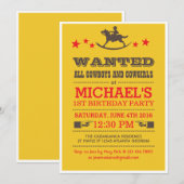 Geel Gezocht Western Cowboy Birthday Uitnodiging (Voorkant / Achterkant)