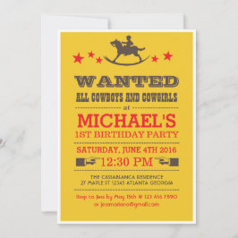 Geel Gezocht Western Cowboy Birthday Uitnodiging