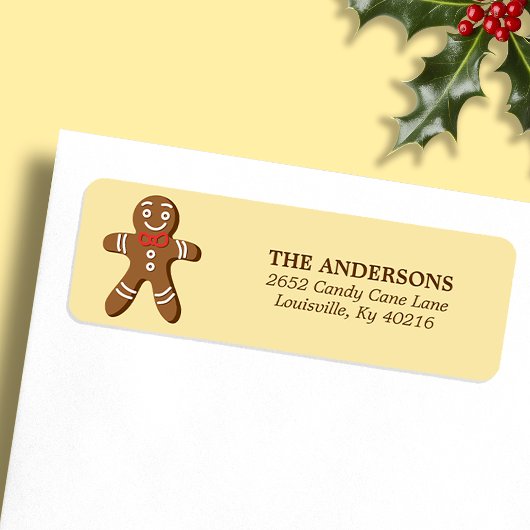Geel Gingerbread Man Kerst Terug Adres Etiket