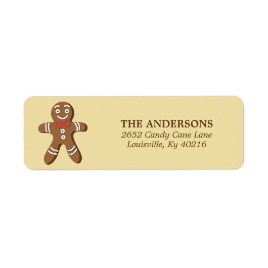 Geel Gingerbread Man Kerst Terug Adres Etiket (Voorkant)