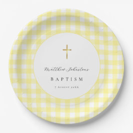 Geel Gingham Baby Doop Papier  Papieren Bordje