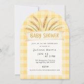 Geel Gingham Baby Shower Uitnodiging met Tarwe (Voorkant)