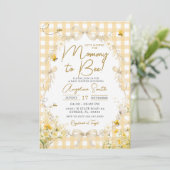 Geel Gingham Bij Uitnodiging voor Baby Shower (Staand voorkant)
