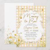 Geel Gingham Bij Uitnodiging voor Baby Shower (Voorkant / Achterkant)