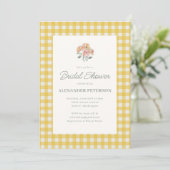 Geel Gingham Bloemenschildering Waterverf Bruidsdo Kaart (Staand voorkant)