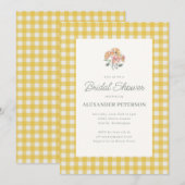 Geel Gingham Bloemenschildering Waterverf Bruidsdo Kaart (Voorkant / Achterkant)