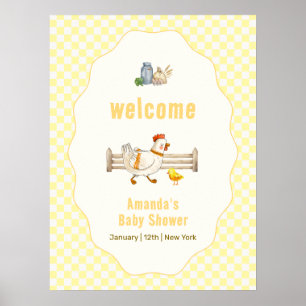 Geel Gingham Boerderij Kuiken Baby Shower Welkom Poster