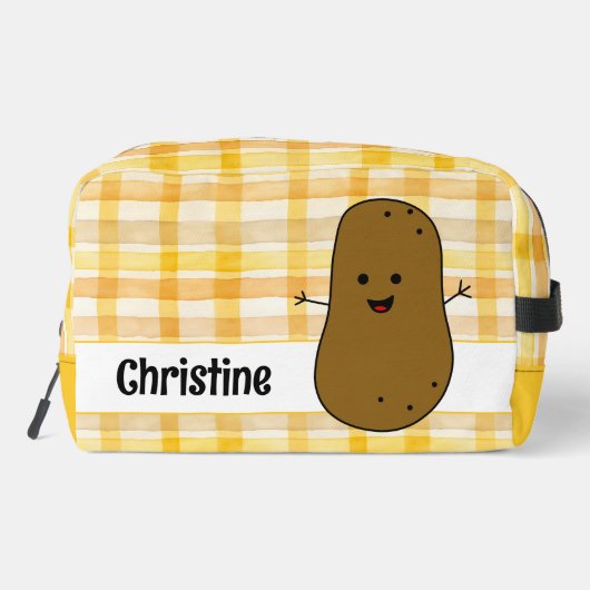 Geel Gingham Bruin Aardappel Custom Toilettasje (Achterkant)