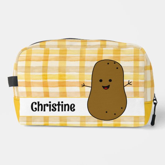 Geel Gingham Bruine Aardappel Op Maat Toilettasje (Voorkant)