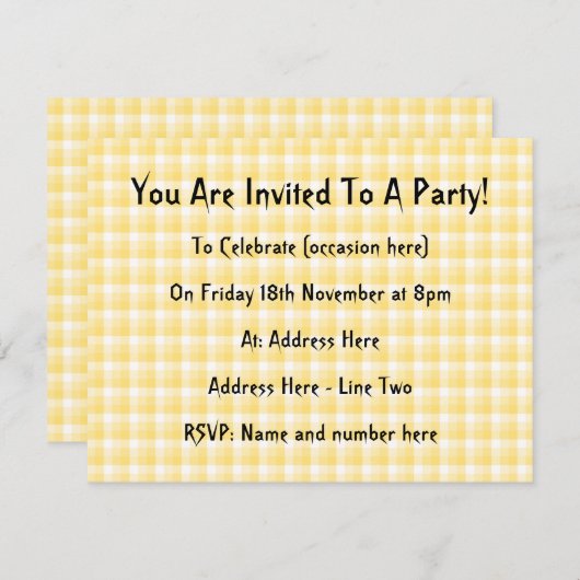 Geel Gingham Check Pattern. Kaart (Voorkant / Achterkant)