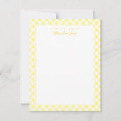 Geel Gingham Check Personal Stationery Note Kaart (Voorkant)