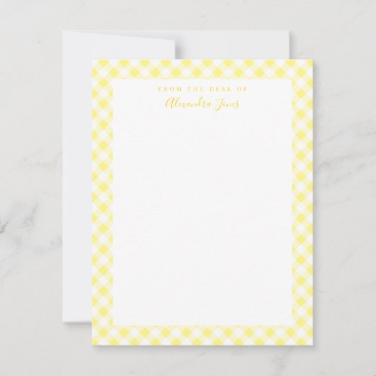 Geel Gingham Check Personal Stationery Note Kaart (Voorkant)