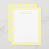 Geel Gingham Check Personal Stationery Note Kaart (Voorkant / Achterkant)