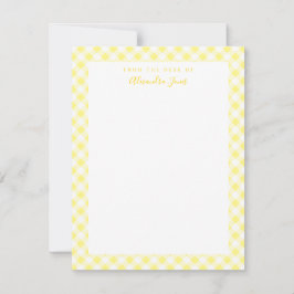 Geel Gingham Check Personal Stationery Note Kaart