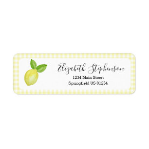 Geel Gingham Citroen Retouradreslabel Etiket