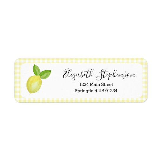 Geel Gingham Citroen Retouradreslabel Etiket (Voorkant)