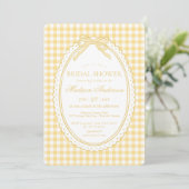 Geel Gingham Coquette Strik Bruidsmeisjesfeest Kaart (Staand voorkant)