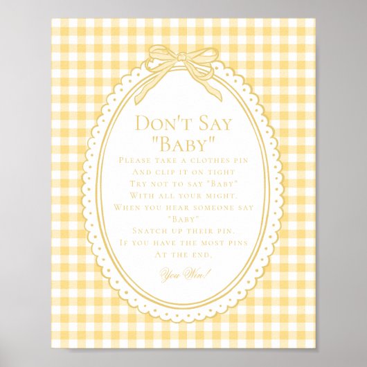 Geel Gingham Coquette Strik Doe Niet Baby Spel Poster (Voorkant)