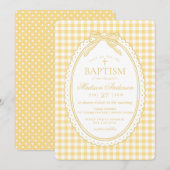 Geel Gingham Coquette Strik Doopfeestje Kaart (Voorkant / Achterkant)
