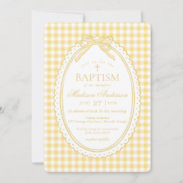 Geel Gingham Coquette Strik Doopfeestje Kaart