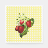 Geel gingham en aardbeien Lunch Paper Napkin Servet (Voorkant)