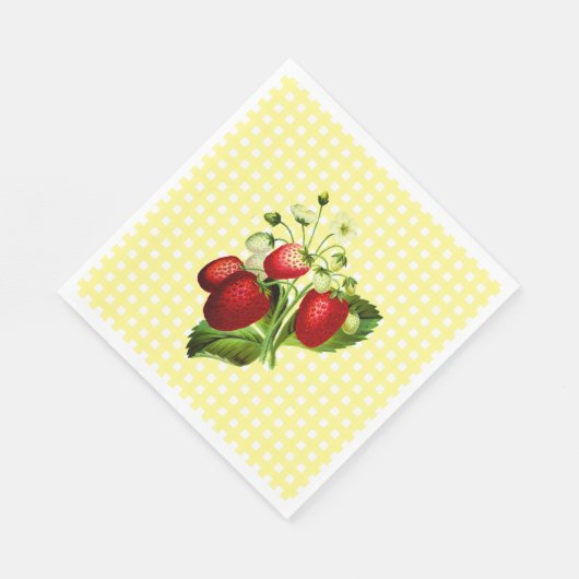 Geel gingham en aardbeien Lunch Paper Napkin Servet (Hoek)