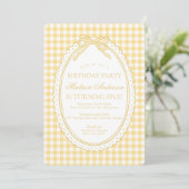 Geel Gingham Flirt Mutsje Verjaardagsfeestje Kaart (Staand voorkant)