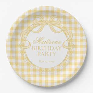 Geel Gingham Flirt Mutsje Verjaardagsfeestje Papieren Bordje