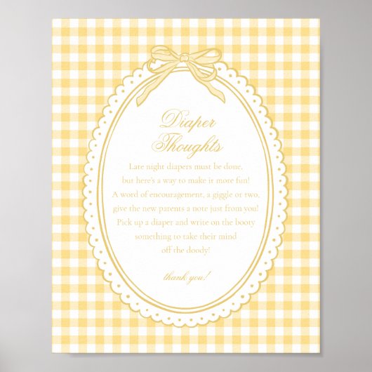 Geel Gingham Flirterige Strik Luier Gedachten Baby Poster (Voorkant)