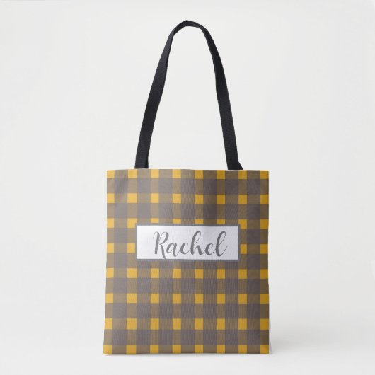Geel Gingham Gepersonaliseerde Canvas tas (Voorkant)