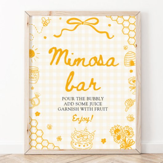 Geel Gingham Honing Bij Mimosa Bar Bord Poster