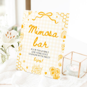 Geel Gingham Honing Bij Mimosa Bar Bord Reclamebord Met Voetstuk