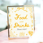 Geel Gingham Honing Bij Voedsel en Dranken Bord Poster
