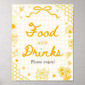 Geel Gingham Honing Bij Voedsel en Dranken Bord Poster (Voorkant)