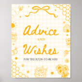 Geel Gingham Honingbij Advies en Wensen Bord Poster (Voorkant)