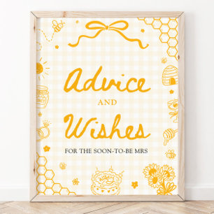Geel Gingham Honingbij Advies en Wensen Bord Poster