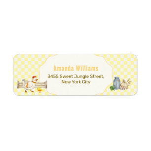 Geel Gingham Kuikens Baby Shower Retouradres Etiket