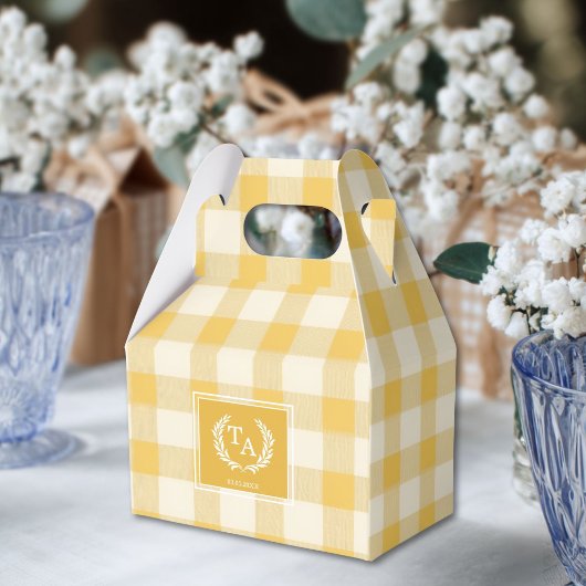 Geel Gingham Monogram Crest Bedankdoosjes