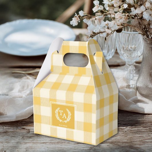 Geel Gingham Monogram Crest Bedankdoosjes