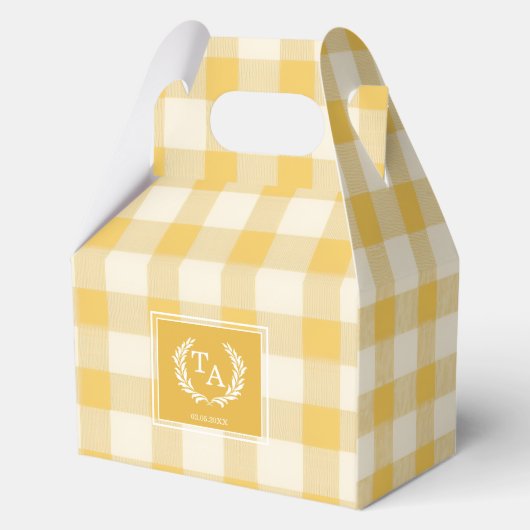 Geel Gingham Monogram Crest Bedankdoosjes (Voorkant)