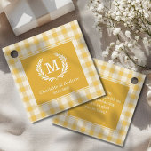 Geel Gingham Monogram Crest Custom Bedankjes Labels