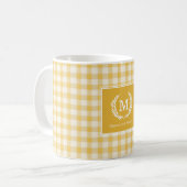 Geel Gingham Monogram Crest Custom Koffiemok (Voorkant links)