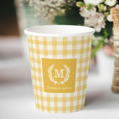 Geel Gingham Monogram Crest Custom Papieren Bekers