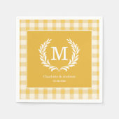 Geel Gingham Monogram Crest Custom Servet (Voorkant)